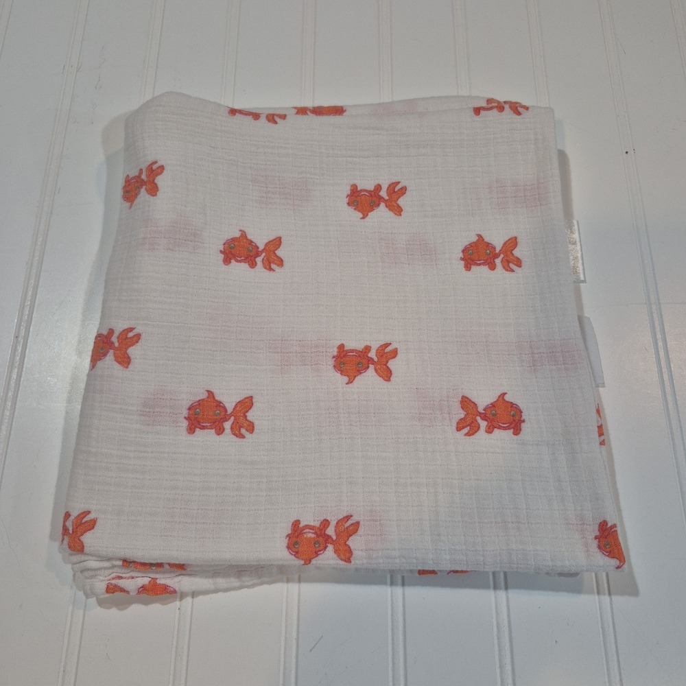 aden + anais Goldfish/Koi Fish White Orange Red Muslin Baby Blanket